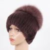 Women Winter Real Fur Hat Scarf 2 Pieces Knitted Rex Rabbit Fur Hat Top Natural Fox Fur Cap Scarves Sets Lady Warm Real Fur Caps