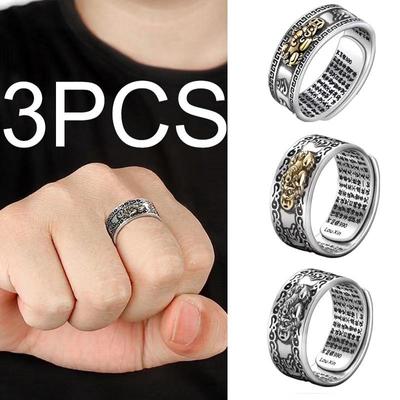 3 pièces Vintage cuivre pièce Pixiu anneau chinois Feng Shui unisexe amulette réglable anneau pour hommes femmes apporter richesse bonne chance bijoux cadeau