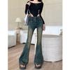 Spice girl personality street high-waisted micro-pull jeans women's spring and autumn new thin micro-pull horseshoe jeans