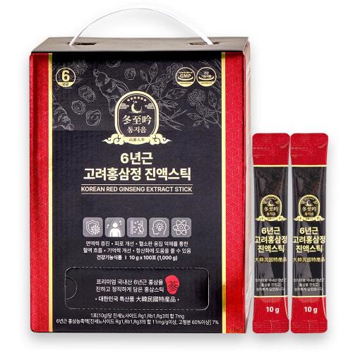 Dongjium (Winter Solstice Gin) 6-Year-Old Korean Red Ginseng Extract, 100 Packets (100-Day Supply), Korean Red Ginseng Sticks