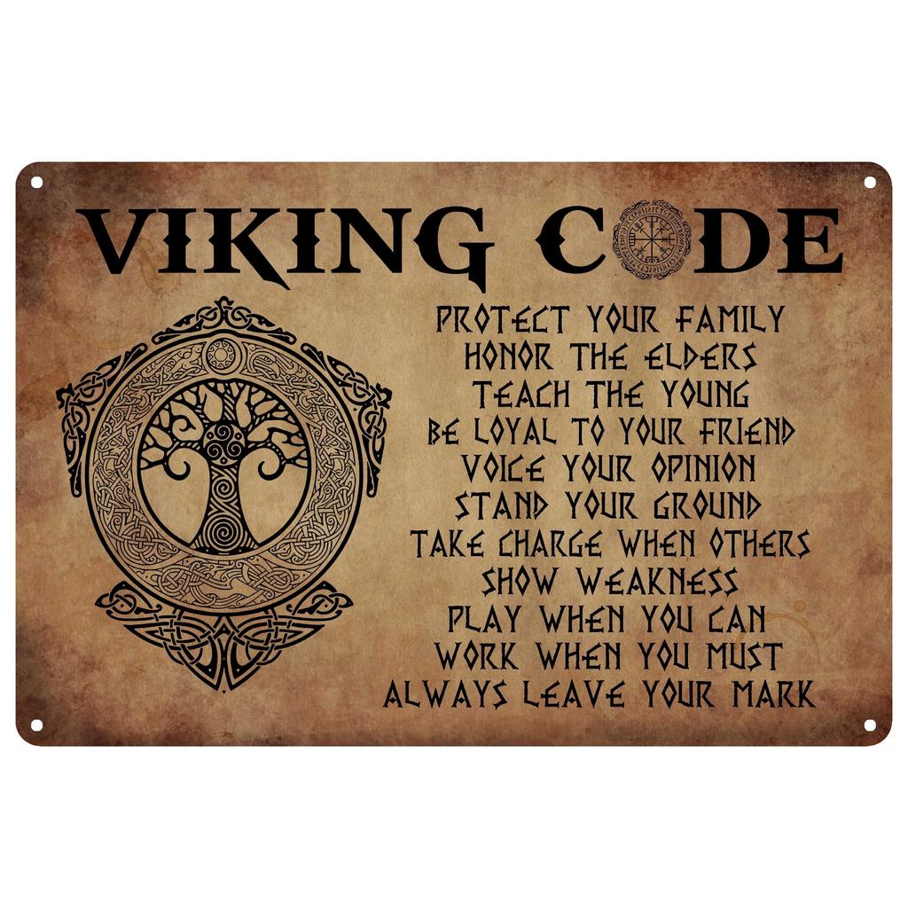1pc Vintage Viking Metal Signs Wolf Viking Code Home Bedroom Kitchen Bathroom Bar Office Various Scenes Wall Decor 8x12 Inch