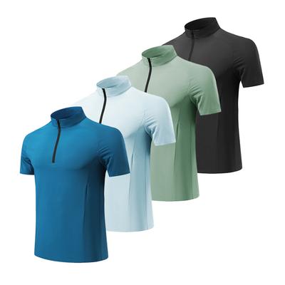 Summer Quick Drying T-shirt Men's Stand Up Collar Half Zipper Men's Fitness Clothes Loose Casual Running Training Sports Short Sleeved