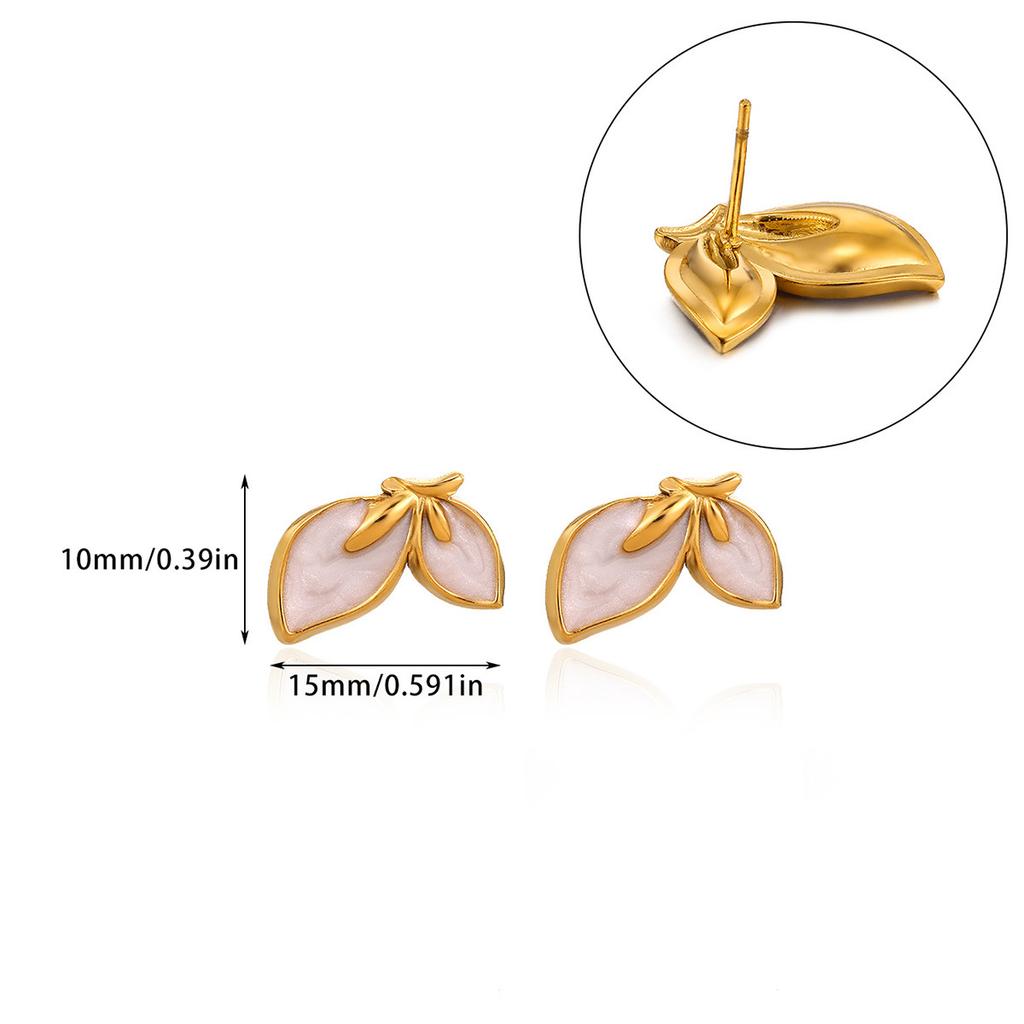 DIEYURO 316L Stainless Steel White Drip Oil Simple Flower Leaf Earrings Lady Waterproof Fashion Ear Studs Jewelry Glamorous