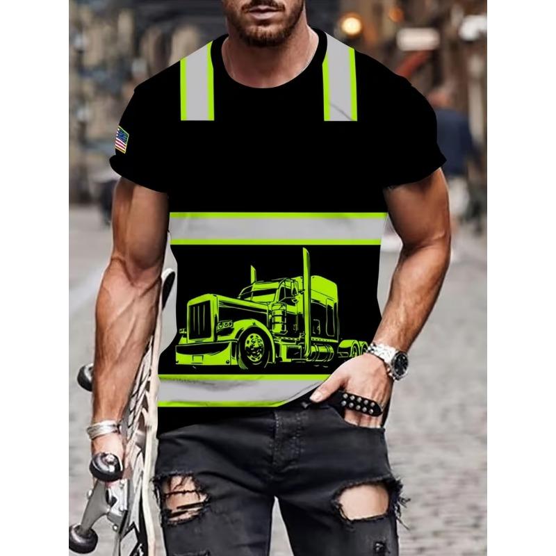 Men's 3D printed color blocked design short sleeved T-shirt