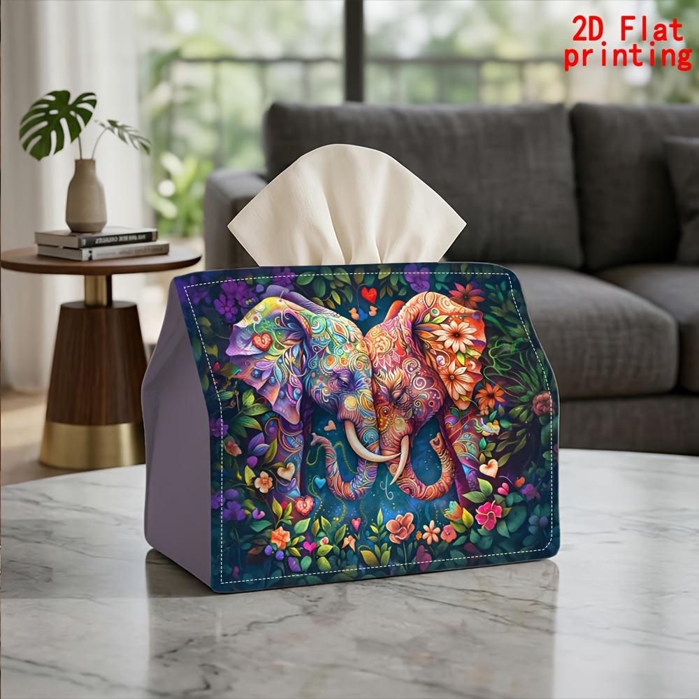 1pc Colorful Elephant Tissue Box Suitable for Kitchen, Living Room, - Reusable Napkin Dispenser with Elephant Pattern, Compact Tabletop Storage for Ti