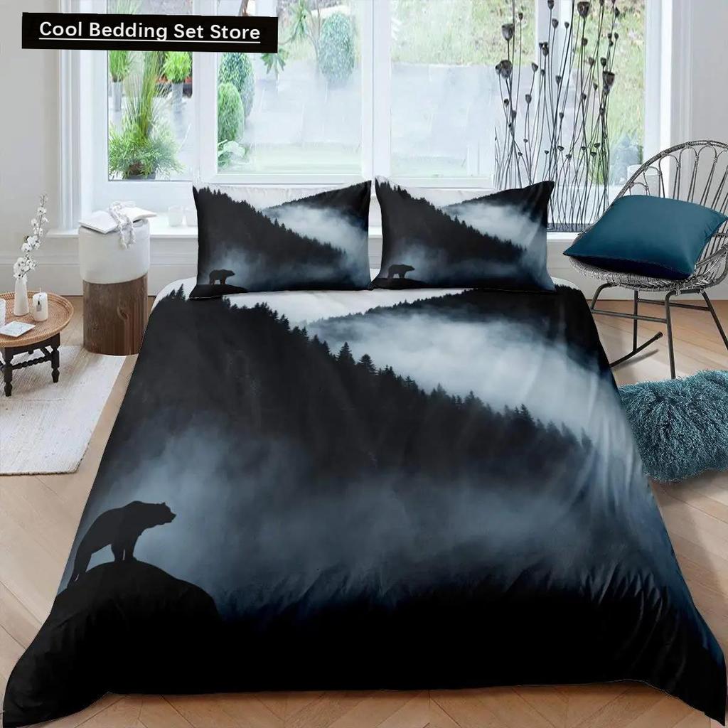 Dumanlı Dağ Nevresim Takımı Çam Ağaçları Yorgan Kılıfı Erkek Çocuk Manzara Yorgan Kılıfı Doğal Manzara Sanat Polyester Yatak Takımı
