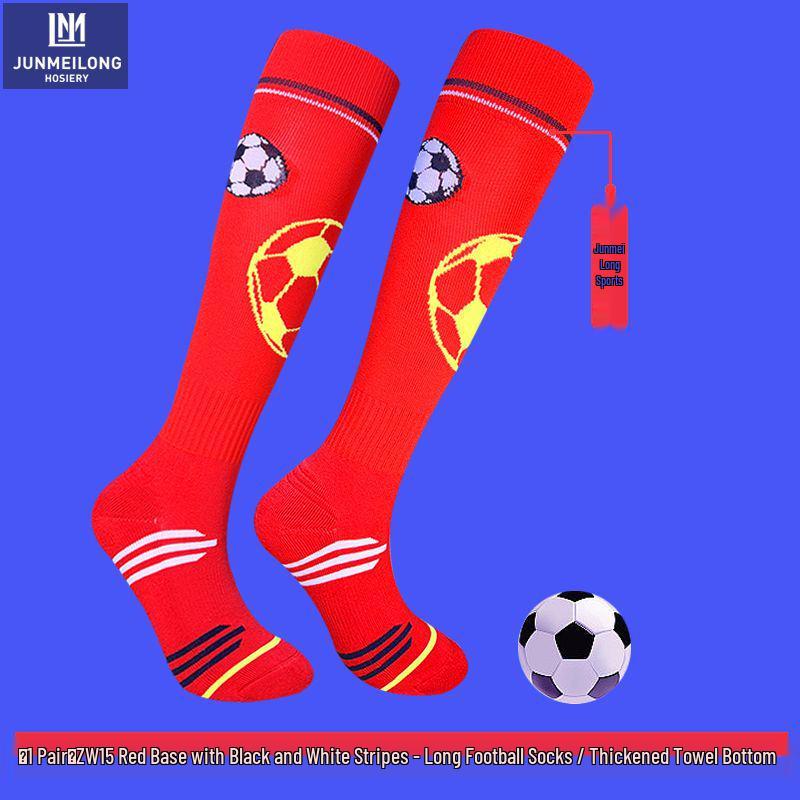 Junmei Kids' Cartoon Soccer Socks with Knee Pads - Thick, Towel-Bottom Long Design for Primary School Students
