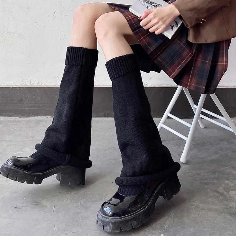 Y2K Lolita Leg Warmers Harajuku Women Winter Red Heart Print Cross Gothic Skull Halloween Skeleton Spider Web Knitted Leg Covers