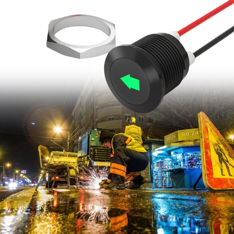 LED Car Turn Signal Indicators Light with Wire Leads Single Arrows Symbols Car Dashes Light Waterproof 12mm Metal Signal Lamp