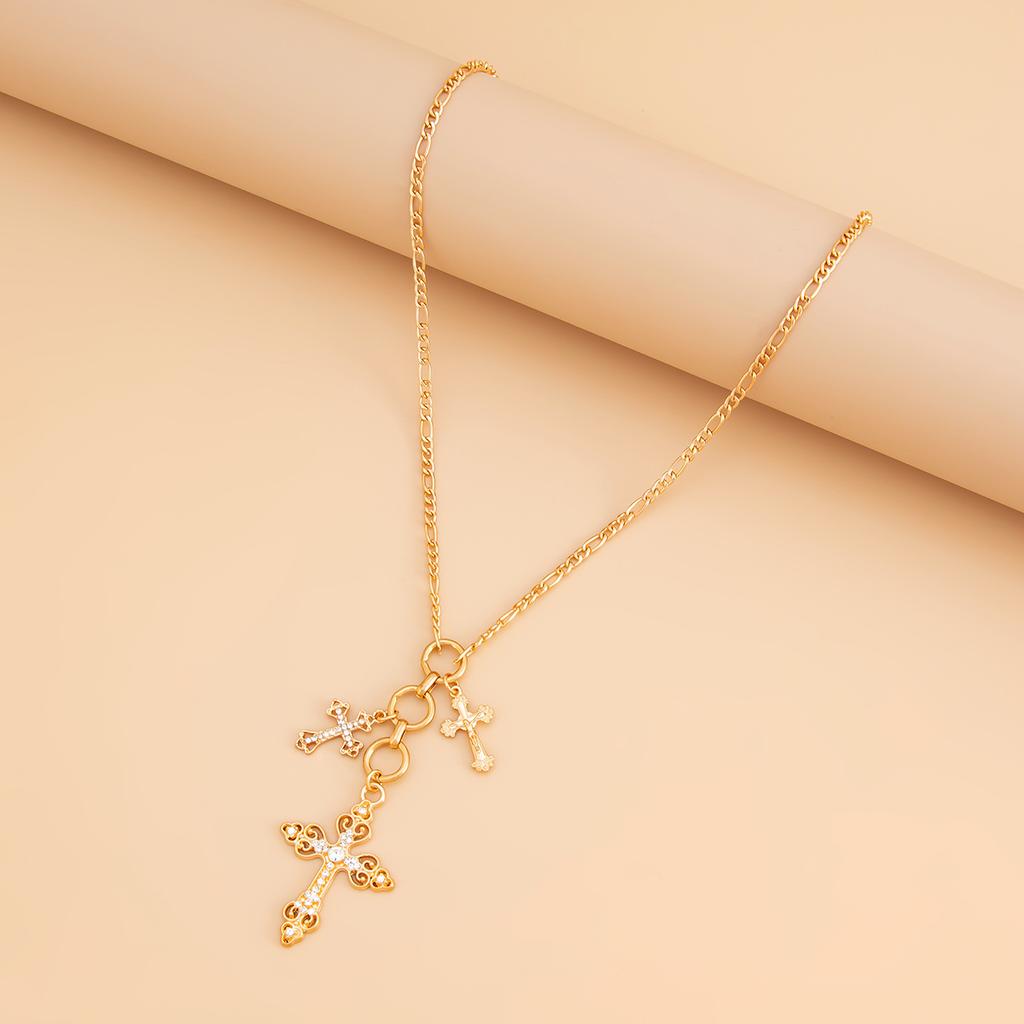 Vintage Alloy With Diamonds Cross Necklace Influx Of Women Metal Chain Necklace