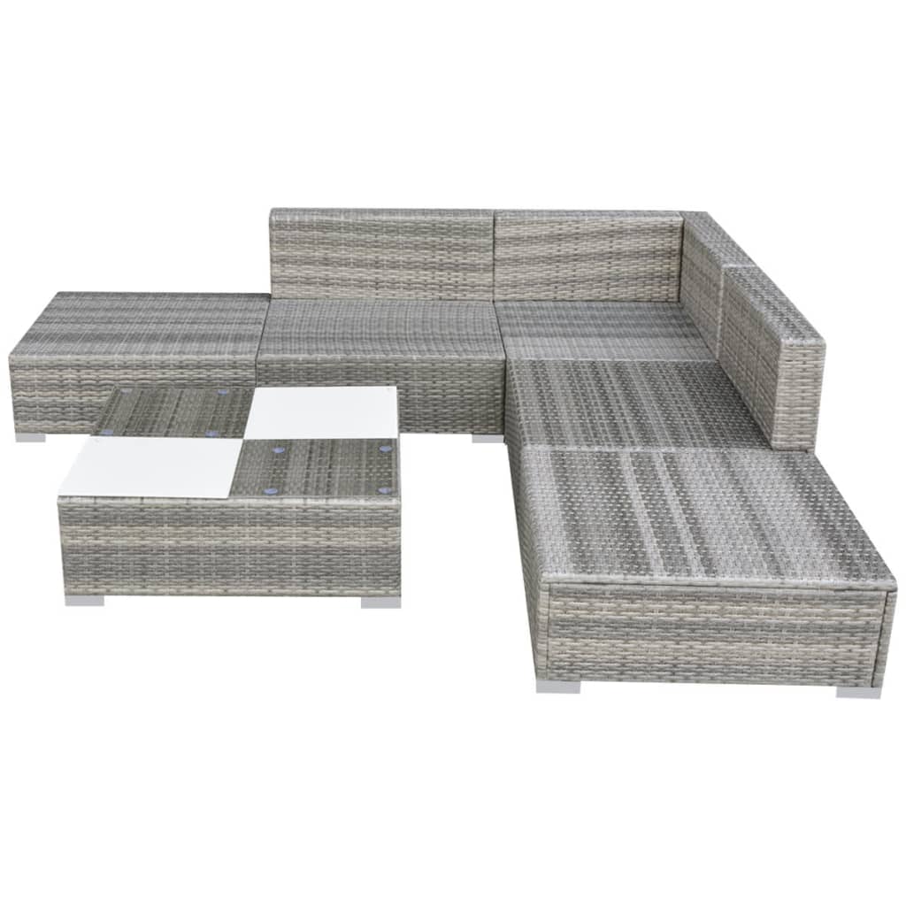 6 Piece Garden Lounge Set with Cushions Poly Rattan Gray