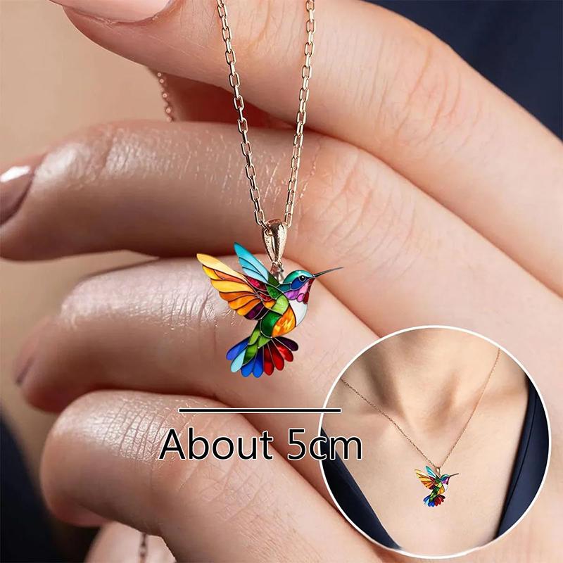 Colorful Hummingbird Necklace, Alloy Colorful Hummingbird Necklace For Women,Cute Mini Colorful Hummingbird Pendant Necklace
