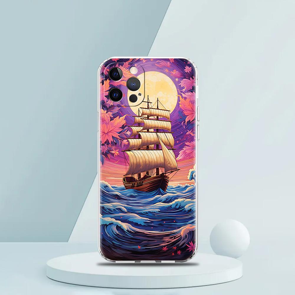 

Soft TPU Transparent Phone Case Cover for iPhone 16 15 14 13 12 11 Pro Max XR 8 7 Plus XR Shockproof Shell Sea Wave Pattern Bags for iPhone 16