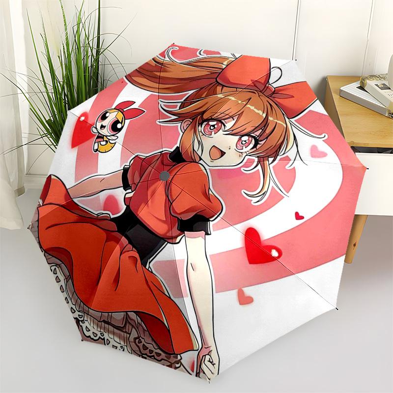 

1pc Powerpuff Girls Blossom Automatic Opening/Closing Outdoor Umbrella with Portable Tri-Fold Design, 8-Rib Iron Frame Outdoor for Fans, Traveler
