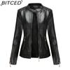 BITCED Fashion Women's PU Leather Short Jacket with Stand Collar Lightweight Spring/Autumn Leather Jacket