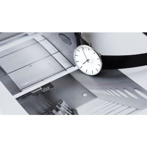 ARNE JACOBSEN CITYHALL 53201-1601 Watch, 34mm, Scandinavian Design, Water Resistant (Quiet Design with No Second Hand), White with Black Leather Strap