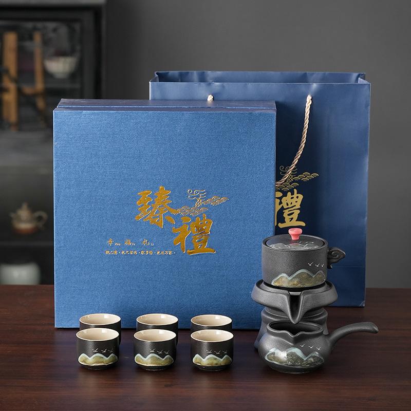 Guochaofeng semi-automatic stone grinding kung fu tea set, household high-end light luxury office tea artifact