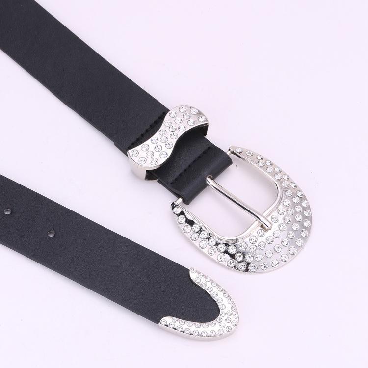 American Classic Black Retro Personalized Rhinestone Belt Women'S Jeans Belt Dress Decorative Women'S Belt