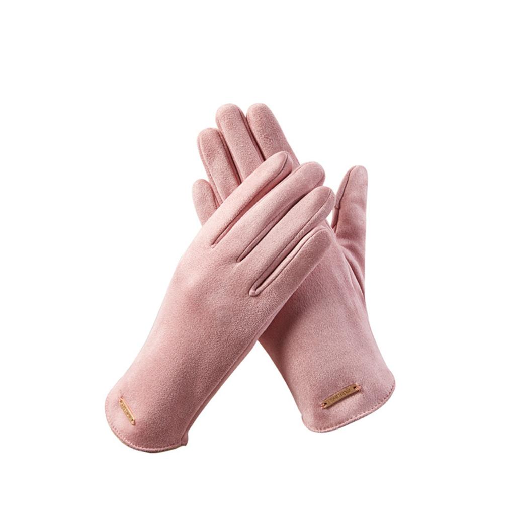 Warm Suede Gloves For Women, Plus Velvet Gloves For Outdoor Cycling And Driving, Cold-proof Winter Screen Gloves