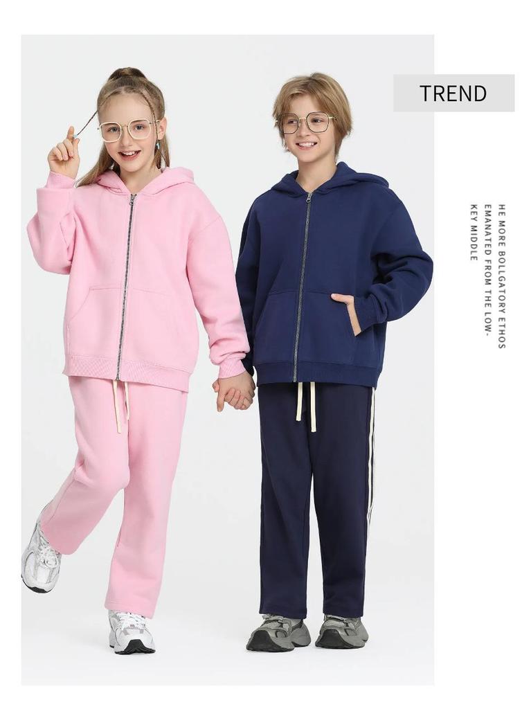 Kids' Terry Cloth Zip-Up Cardigan & Sweatpants Set - Spring/Autumn Trend