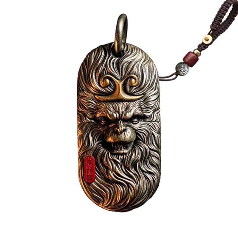 Monkey King Keychain Pendant, Chinese Mythology Car Decor, Antique Bronze Journey to the West Gift for Men (Buddha Blessing + Ke серебряный