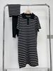 Solid Color Short Sleeve Maxi Dress with Shawl, Striped Plus Size Polo Collar Knitted Dress