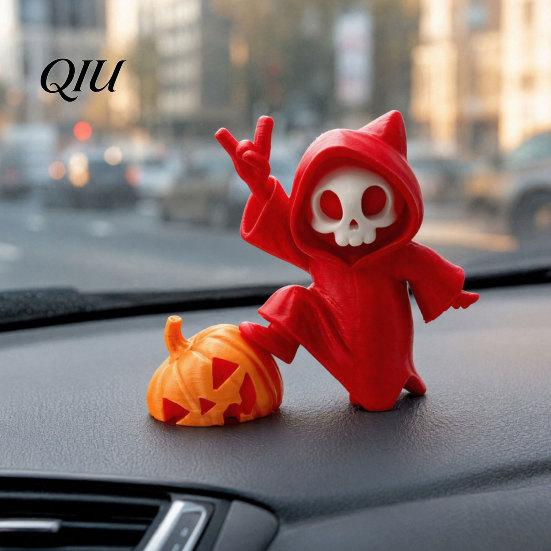 Fine Texture Halloween Decor Ornament, Ghost Pumpkin Matte Figure, 3D Detailed Model Printed Decoration for Desktop Bedroom Car Display