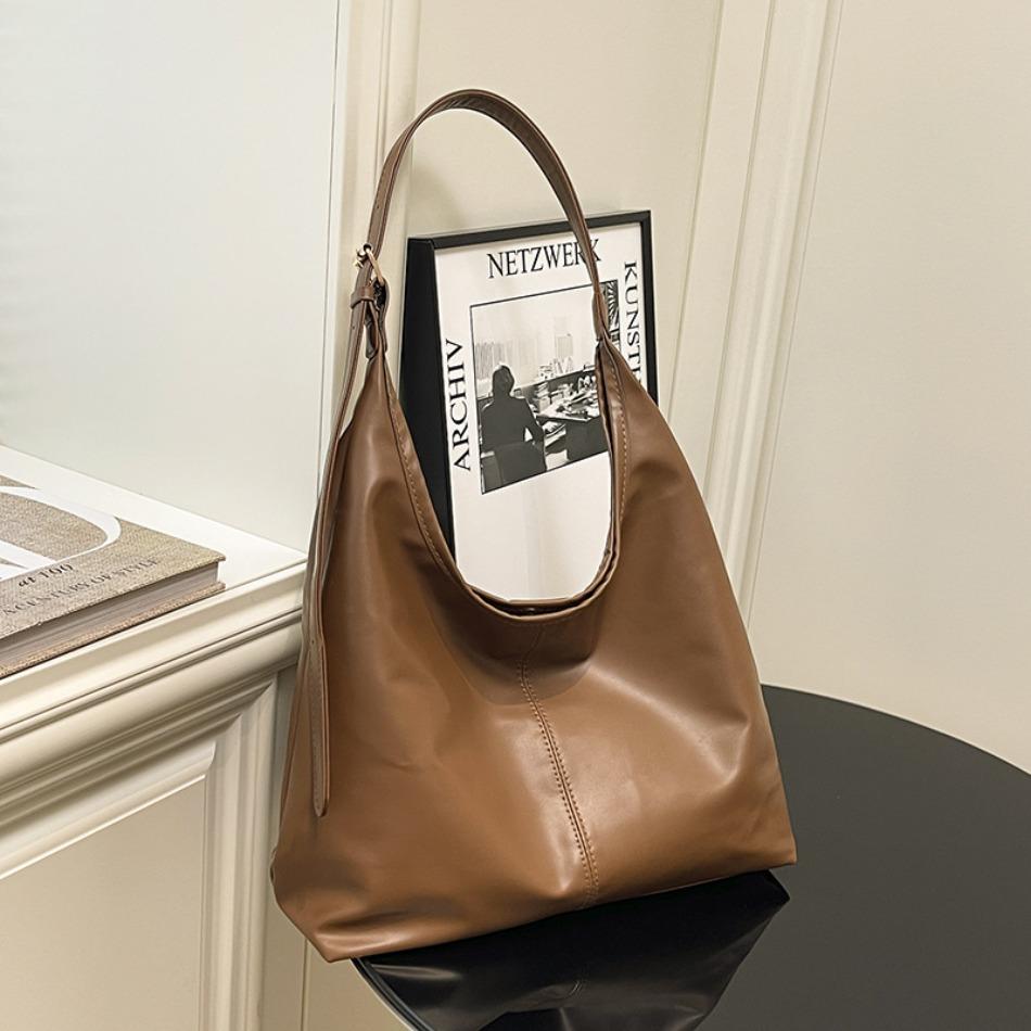 New Trendy Casual Soft PU Women's Handbags Solid Color Large Capacity Female Shoulder Bag Retro Tote Bag for Commute Shopping