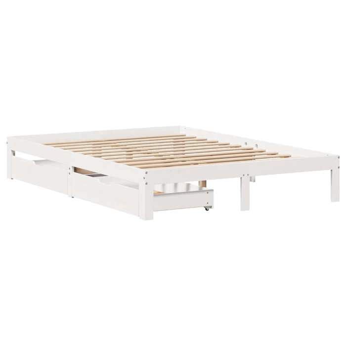 VidaXL Cadre de lit avec tiroirs blanc 135x190 cm bois de pin massif, sommier, cadre de lit double, cadre de lit en bois 3301939