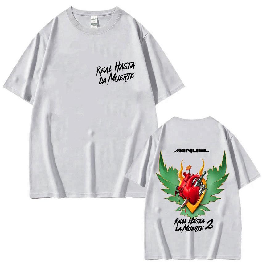Rapper ANUEL AA Real Hastala La Muerte Album 2025 Graphic T Shirts Mens Vintage Fashion Pop Oversized Cotton Tshirt Streetwear