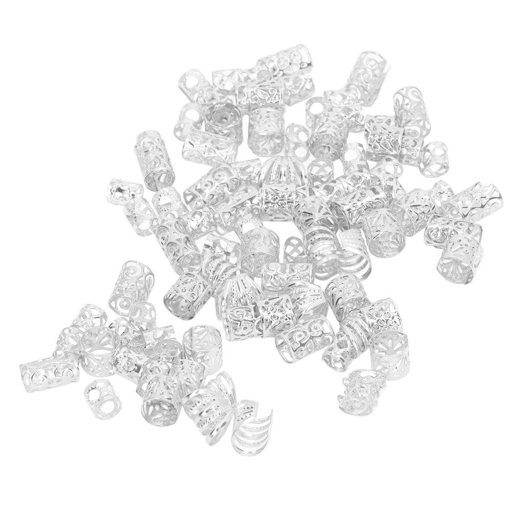 200pcs Dreadlocks Hair Rings Hollow Out Exquisite Patterns Alloy Hair Braiding Jewelry Coils Silver