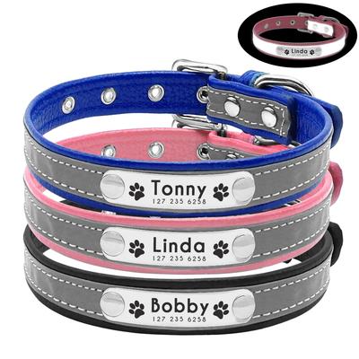 Reflektierendes Haustier Hund Benutzerdefiniertes Halsband Verstellbar Kostenlos Graviert Kleine Mittlere Hunde Katzen Welpe Kätzchen Halskette Namensschild ID-Marke Halsbänder
