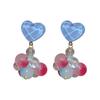 Silver Needle Colored Glazed Flower Love Earrings Sweet Small Fresh Versatile Earrings Cute Girl Heart Earrings