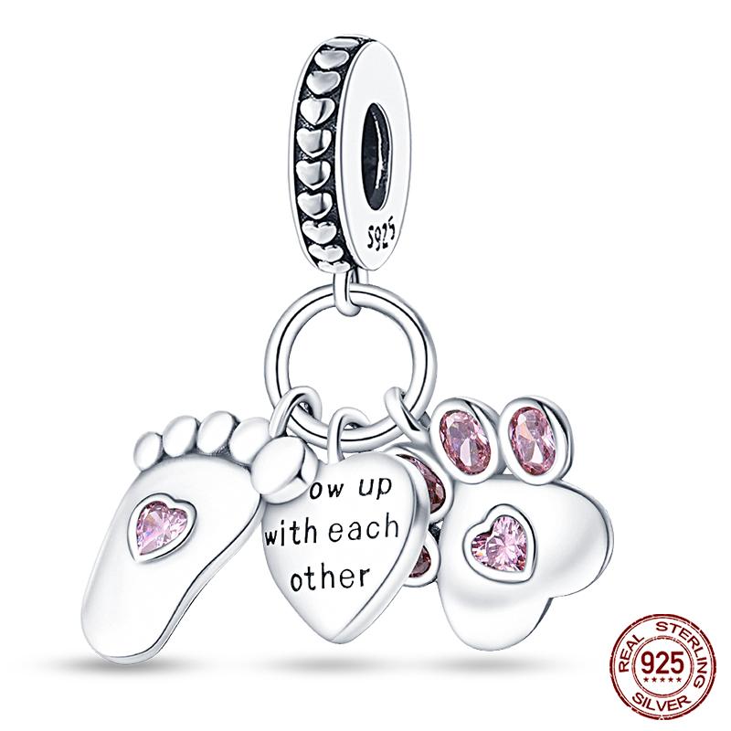 Copper Pink Collection Heart Shape Charm Beads For Brand Original Bracelet Diy Jewelry Gift