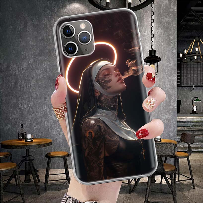 

Мягкий чехол для телефона Темная демоническая монахиня для IPhone 11 17 Air 16E 16 Pro Max 15 + 14 Plus 13 Mini 12 Apple 7 SE 8 Fundas Coque 11 17 Air 1 iPhone 15 Pro