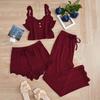 Women's 3 Piece Pajamas Set Ribbed Knit Lace Trim Cami Shorts And Pants