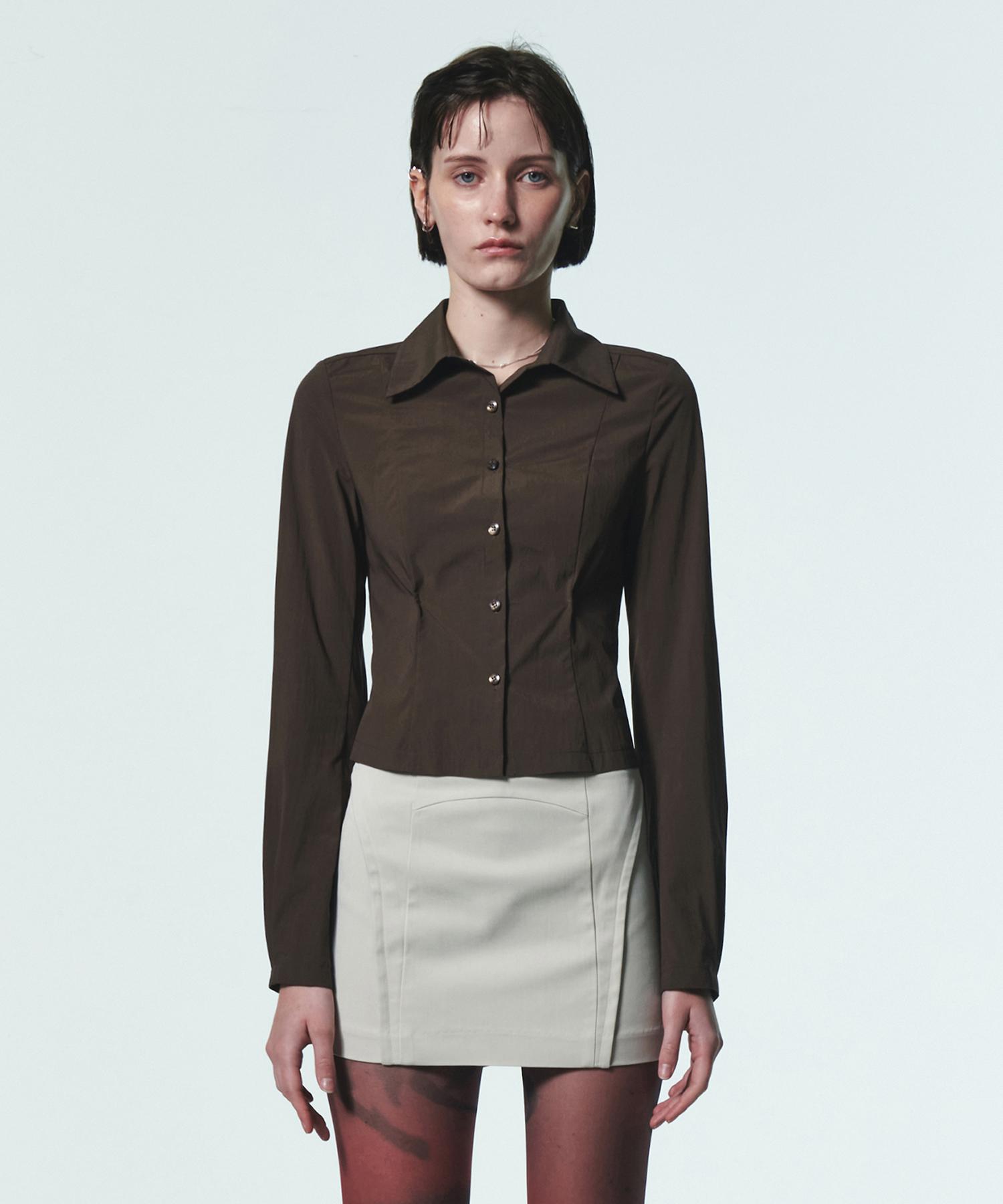 Current Pintuck Detail Fitted Shirt [Brown] Free