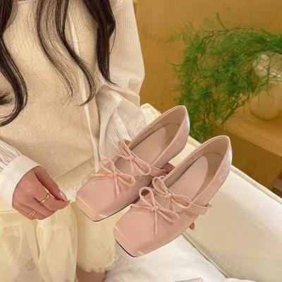 Women Ballet Flat Shoes 2025 Summer Square Toe Bow Women Mary Jane Shoes Lace Up Sandals Soft Casual Shoes Mujer De Zapatillas