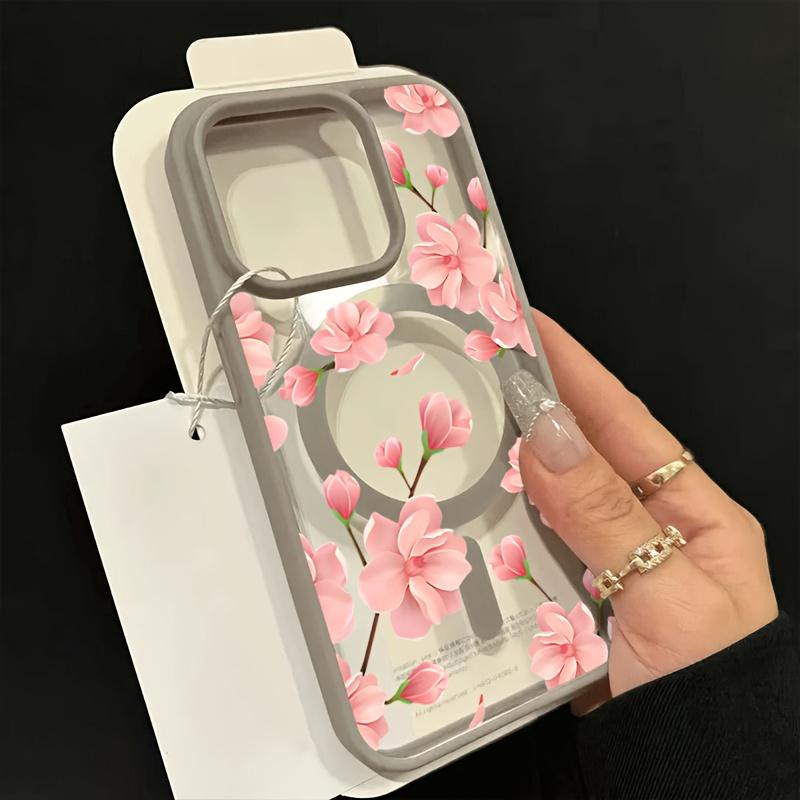 Pink floral pattern phone case suitable for iPhone 17 16 15 14 13 12 11 Pro/Max/Plus anti drop and shockproof