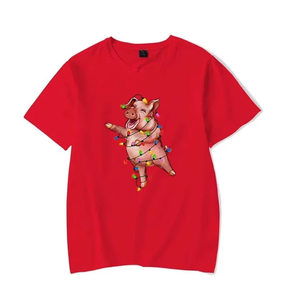 Christmas lights pig Tees Men's T-shirt Christmas T Shirt Happy New Year Tshirt Christmas Tees Fashion Harajuku Men's Shirt Tops