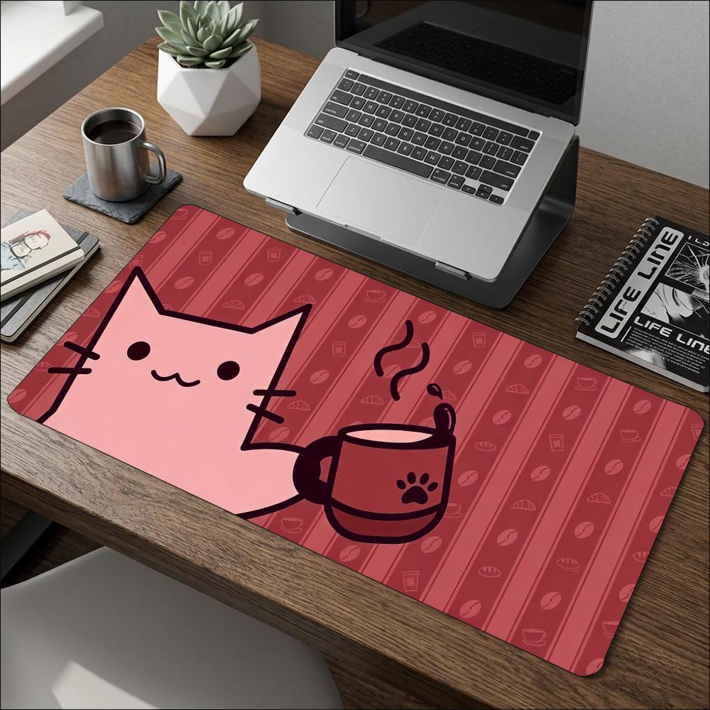 Cartoon Kitty Coffee Doodle Art NonSlip Rubber Mouse Pad For Accurate Mouse Control Gaming Desktop Daily Office Use