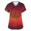 Women's Fashion V-neck Short-sleeved Work Uniform With Pockets, Halloween Print Top