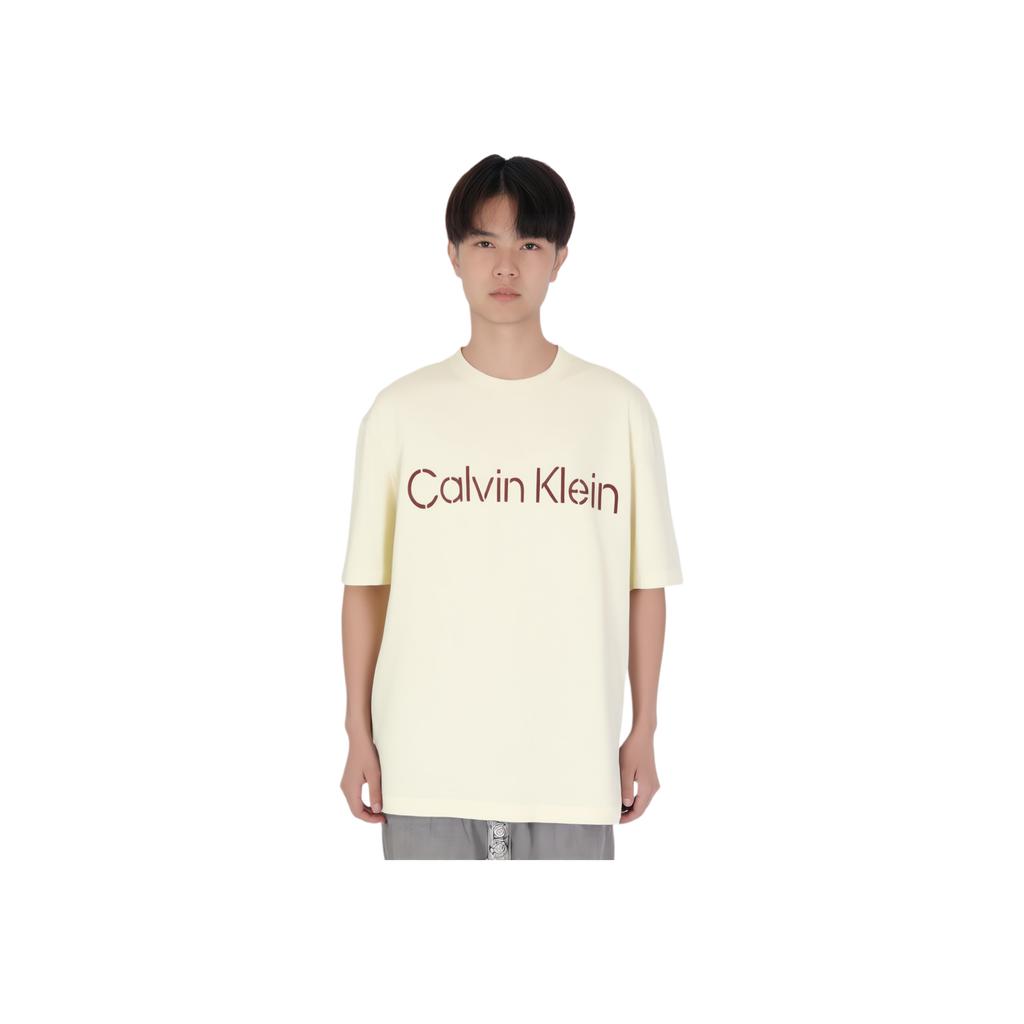 Calvin Klein SS23 Logo Print Loose Round Neck Pullover Short Sleeve T-Shirt Men Tops Ivory-White 40LM200-CEN