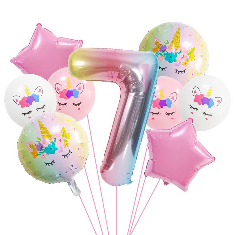 Unicorn Theme Balloon Set 40 Inch Gradual Change Digital Aluminum Film Balloon Birthday Party Decoration Props