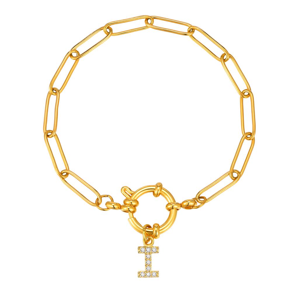 Stainless Steel 18K Gold Fashion Small Square Chain Bubble Buckle Copper Material 26 Letter Bracelet Br-2167