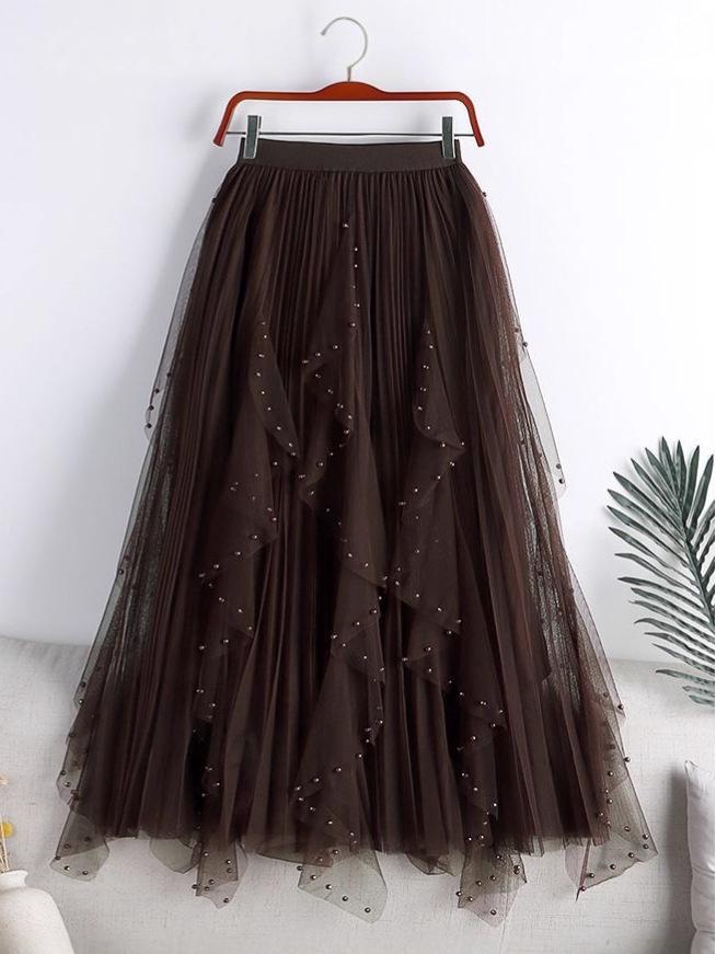 Women's Irregular A-line High Waist Mesh Skirt, 2025 Spring/Autumn