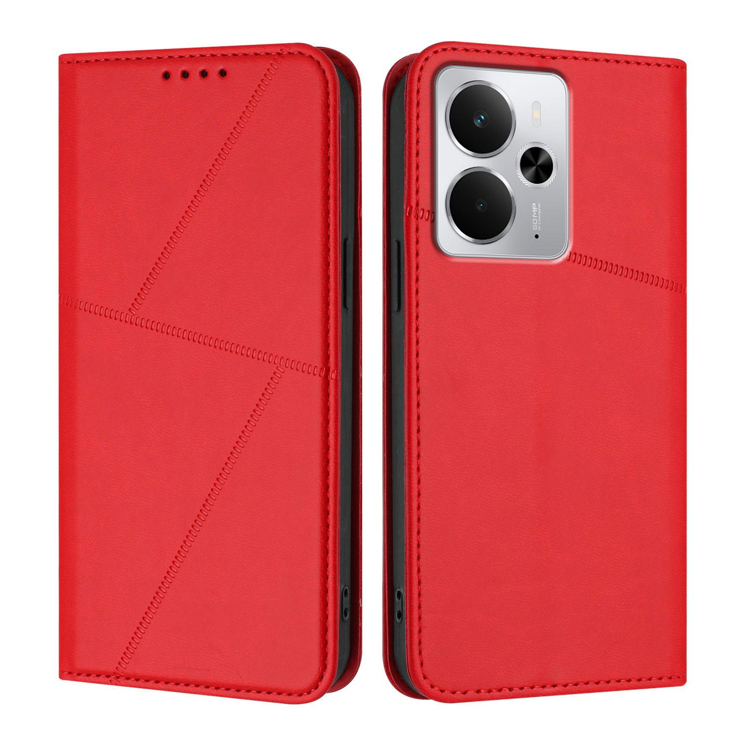 

For Realme P3 5G/Realme Neo7x 5G/Realme 14 5G Wallet Case Magnetic Closure Leather Flip Phone Cover with Stand Red