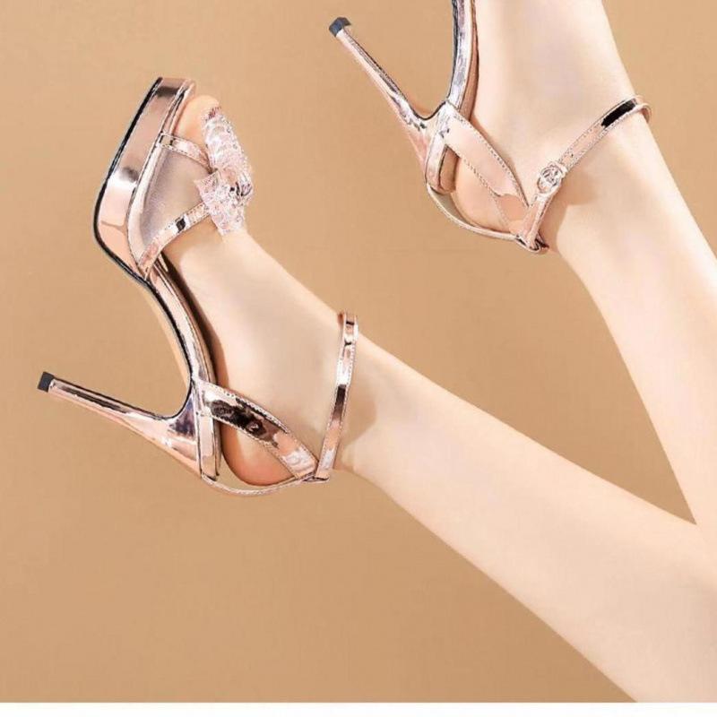 Fashion Sexy High-Heeled Sandals Women Summer Fashion Catwalk Bow High-Heeled Sandals Women Open-Toed With Waterproof Table High Heels