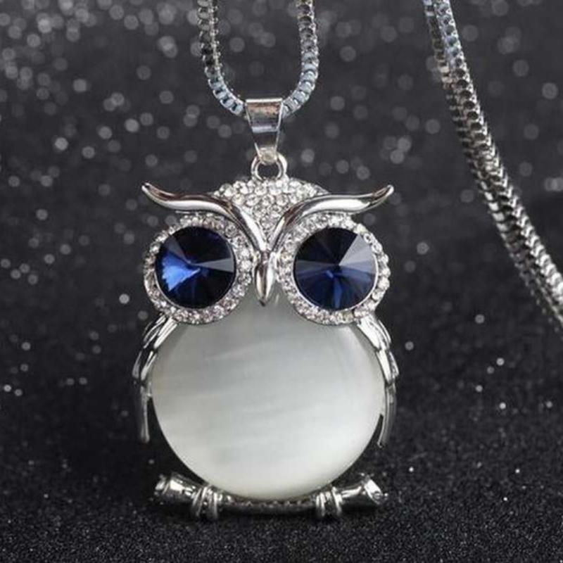 Neue Vintage Eule Design Strasssteine Kristall Anhänger Halskette für Damen Pullover Kette Halsketten Schmuck Kleidung Accessoires Geschenke