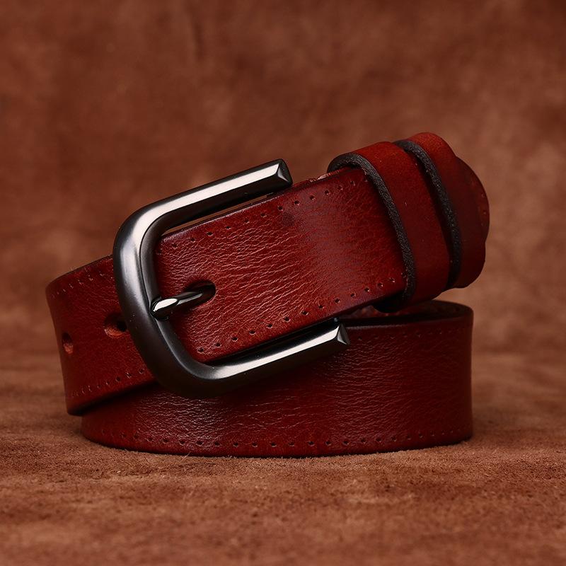 Opasek Unisex Široký retro Módní Kožený Spona Pásek První vrstva Hovězí kůže Volnočasové džíny Pásek